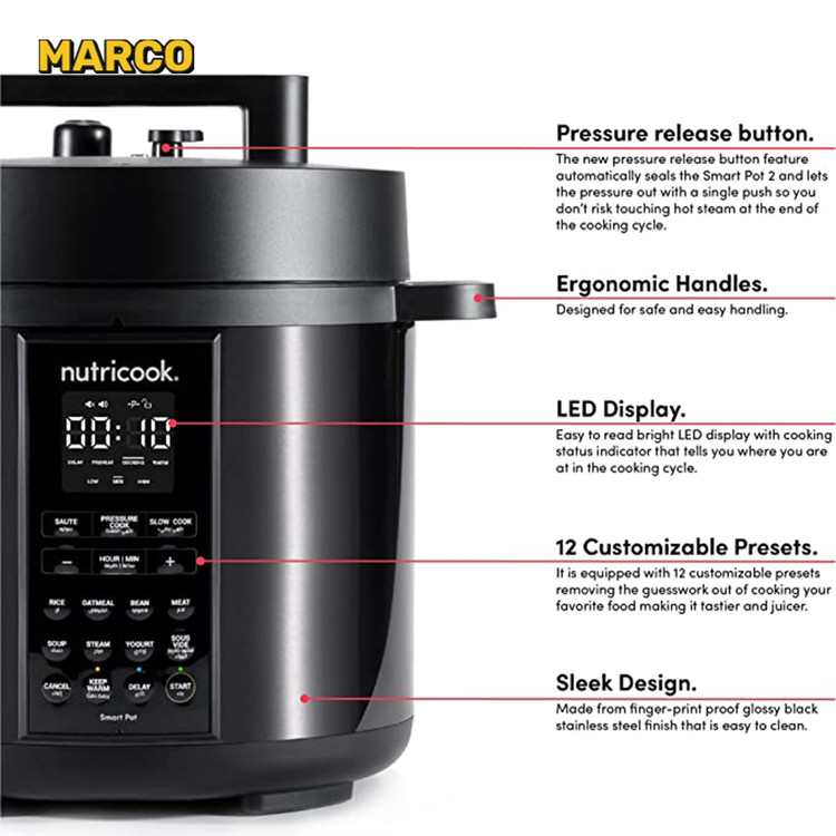 مولتی کوکر هوشمند 9 کاره 6 لیتری نوتریکوک اورجینال Nutricook Smart Pot SP204K ارسال فوری و رایگان / گارانتی 24 ماهه مارکو تجارت