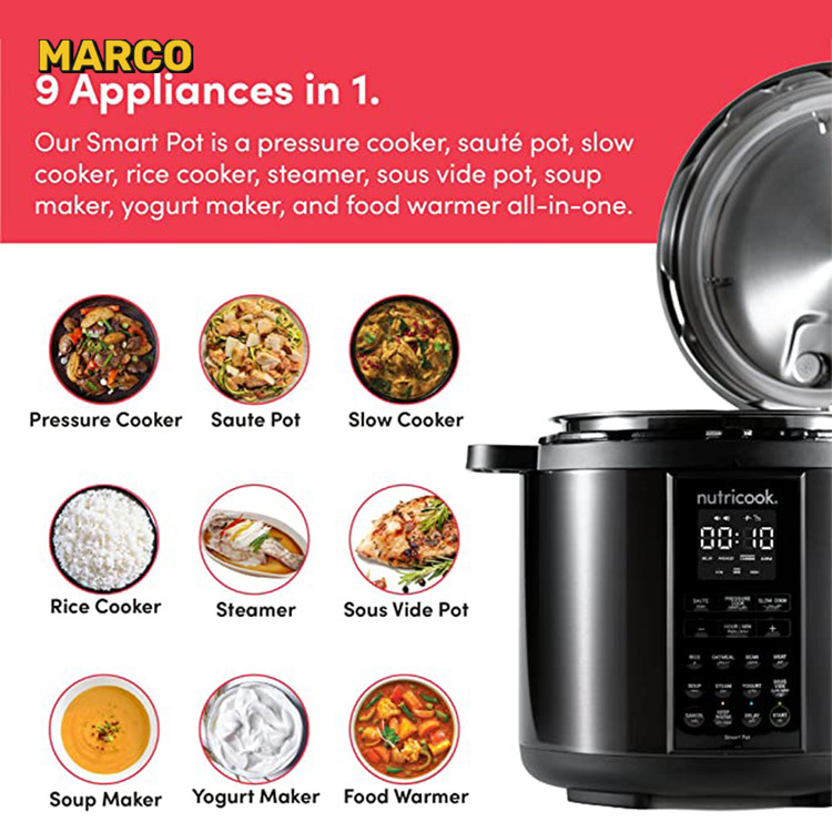 مولتی کوکر هوشمند 9 کاره 6 لیتری نوتریکوک اورجینال Nutricook Smart Pot SP204K ارسال فوری و رایگان / گارانتی 24 ماهه مارکو تجارت