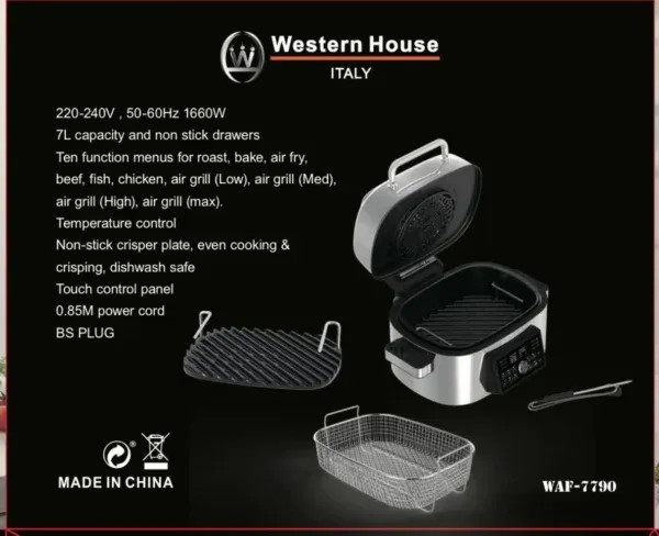 سرخ کن بدون روغن وسترن هاوس مدل WAF-7790 ضمانت اصالت کالا و ارسال فوری و رایگان گارانتی 18 ماهه مارکو تجارت