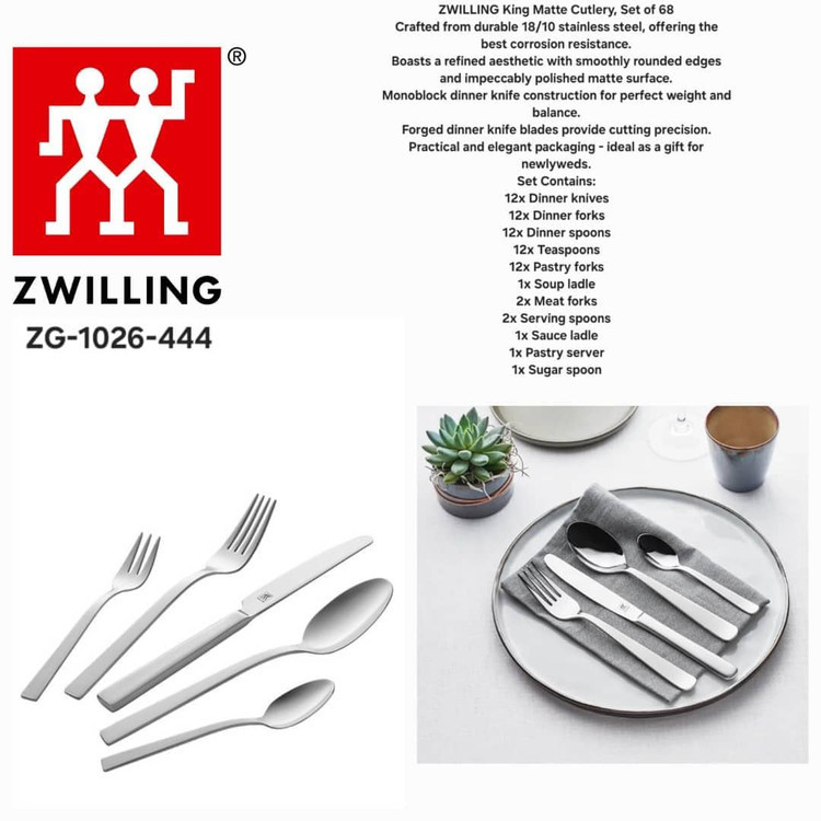 سرویس قاشق چنگال زولینگ ZWILLING King Matte Cutlery, Set of 68 ، ZG-1026-444 ضمانت اصالت کالا و ارسال فوری و رایگان / گارانتی 18 ماهه مارکو تجارت