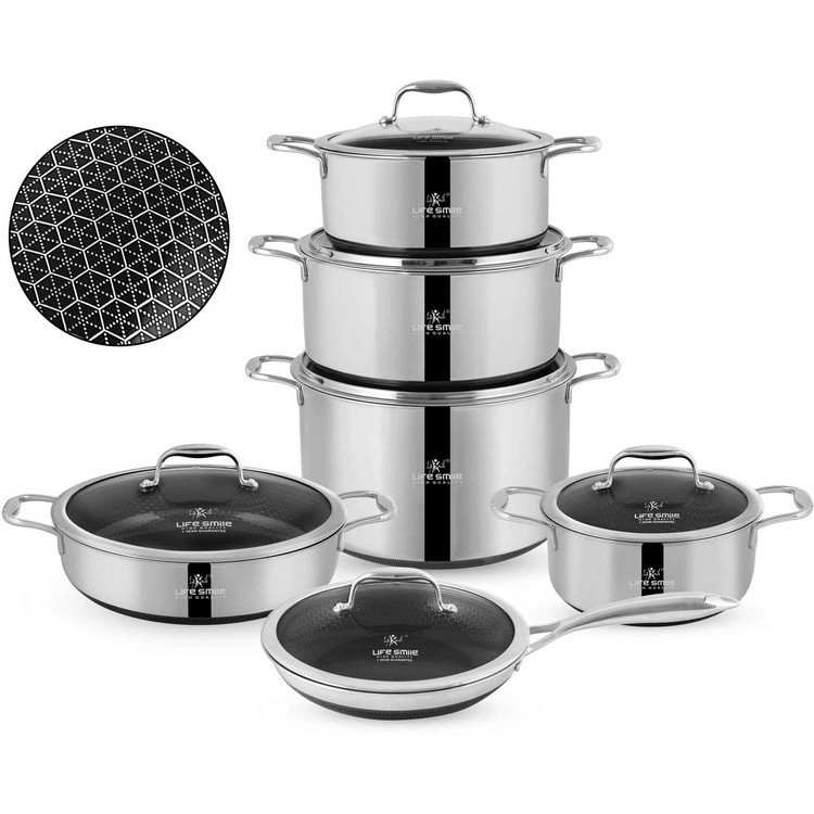 سرویس قابلمه استیل 12 پارچه کف لیزری لایف اسمایل مدل LIFEP18