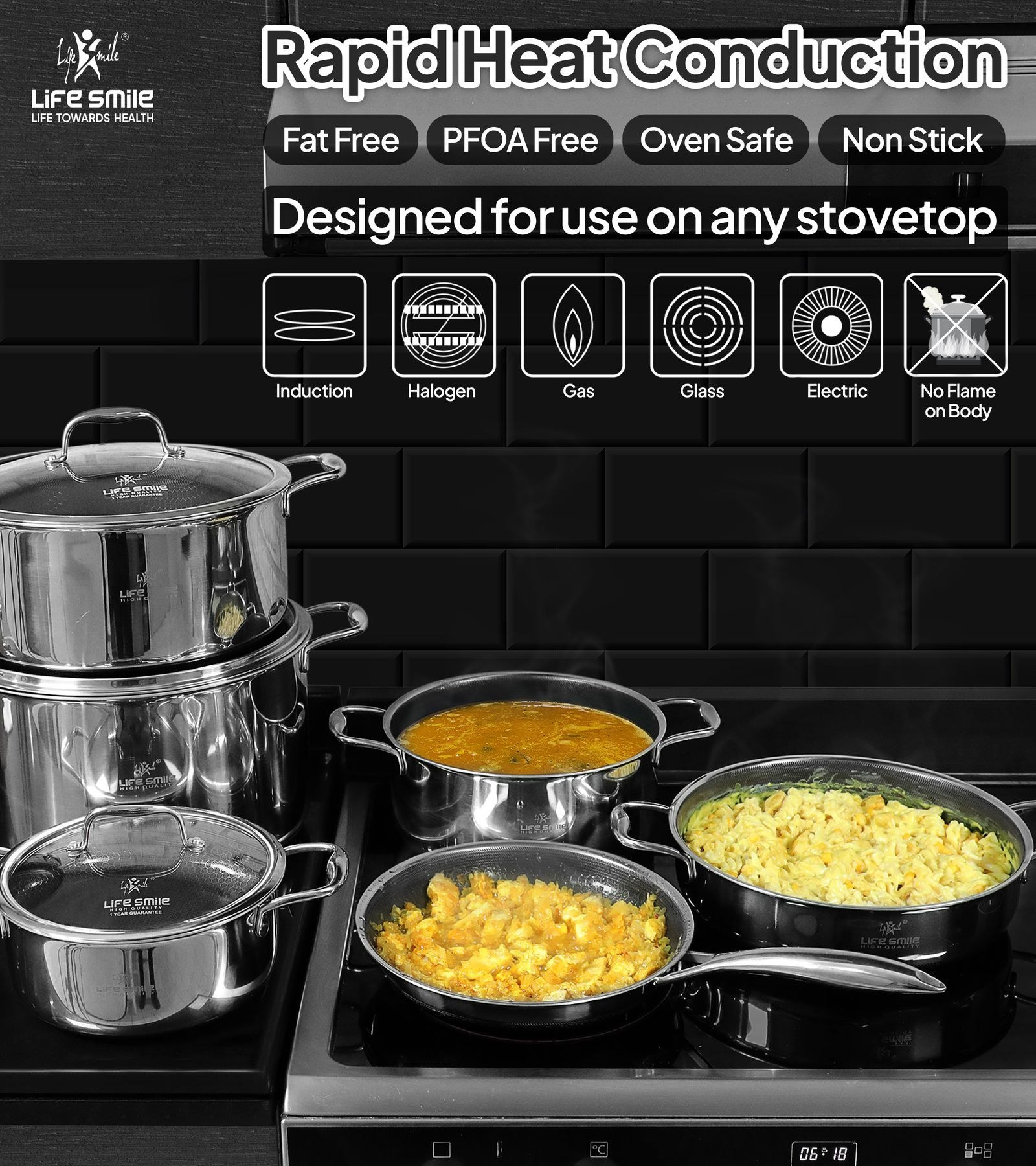 سرویس قابلمه استیل 12 پارچه کف لیزری لایف اسمایل مدل LIFEP18