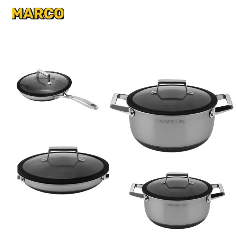 نیم ست قابلمه ماهیتابه 8 پارچه استیل نچسب (کف لیزری) نومر/اورجینال ارسال فوری با گارانتی و ضمانت اصالت کالا
