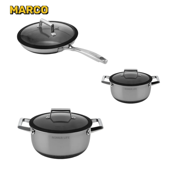 مینی ست قابلمه ماهیتابه 6 پارچه استیل نچسب (کف لیزری) نومر/اورجینال ارسال فوری با گارانتی و ضمانت اصالت کالا